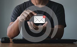 Email and SMS marketing concept. Email and user icon, sign, symbol marketing or newsletter concept, diagram. Sending email.