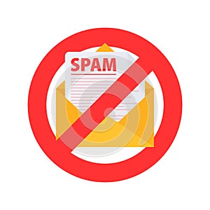 Email spamming attack. Email box hacking, spam warning. Vector stock illustration.