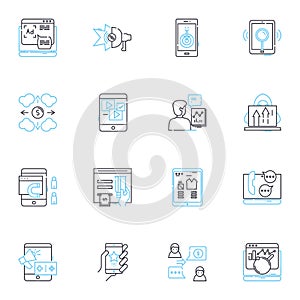 Email strategy linear icons set. Campaigning, Deliverability, Segmentation, Targeting, Optimization, Engagement
