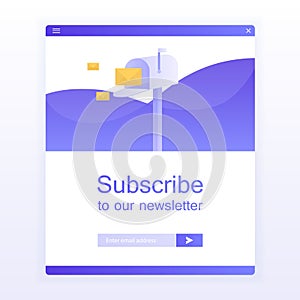 Email subscribe, online newsletter vector template with mailbox and submit button for website. Modern vector illustration