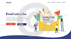 Email subscribe vector illustration concept, email marketing system, people use smartphone and subscribe, newsletter.