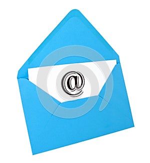 Email symbol card in blue envelope