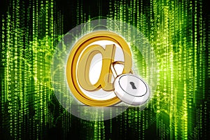 Email Symbol with padlock in digital background. 3d renbder