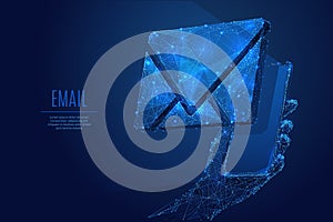 Email on smartphone low poly blue