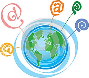 Email Symbols around Globe