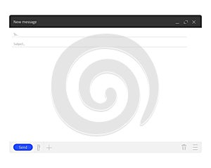 Email template blank interface of browser window, empty screen frame, blank layout, mockup. Subject and send to form