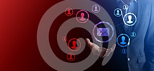 Email and user icon,sign,symbol marketing or newsletter concept, diagram.Sending email.Bulk mail.Email and sms marketing concept.