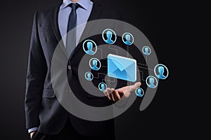 Email and user icon,sign,symbol marketing or newsletter concept, diagram.Sending email.Bulk mail.Email and sms marketing concept.