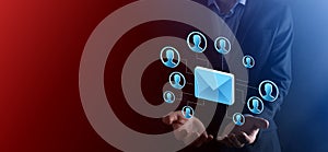 Email and user icon,sign,symbol marketing or newsletter concept, diagram.Sending email.Bulk mail.Email and sms marketing concept.