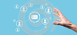 Email and user icon,sign,symbol marketing or newsletter concept, diagram.Sending email.Bulk mail.Email and sms marketing concept.