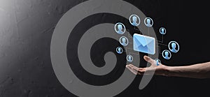 Email and user icon,sign,symbol marketing or newsletter concept, diagram.Sending email.Bulk mail.Email and sms marketing concept.