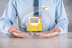 Email and user icon,sign,symbol marketing or newsletter concept, diagram.Sending email.Bulk mail.Email and sms marketing concept.