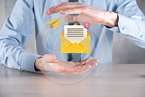 Email and user icon,sign,symbol marketing or newsletter concept, diagram.Sending email.Bulk mail.Email and sms marketing concept.