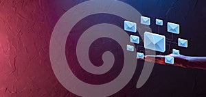 Email and user icon,sign,symbol marketing or newsletter concept, diagram.Sending email.Bulk mail.Email and sms marketing concept.