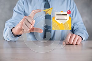 Email and user icon,sign,symbol marketing or newsletter concept, diagram.Sending email.Bulk mail.Email and sms marketing concept.