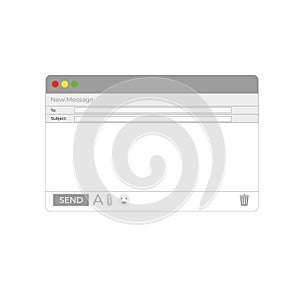 Email window. Interface mail blank message internet window website panel screen computer software web browser box