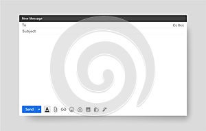 Email window template. Blank mail browser page interface for messages. Vector screen frame mockup of email window for computer. UI