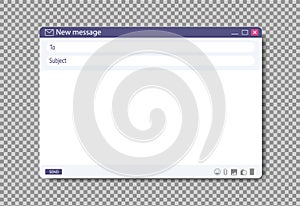 Email window template on browser page. Blank message layout for web design. Flat mail box with address form for user ui. Online