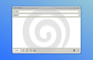 Email window template. Mail message interface blank website panel screen with send form. User interface, vector web panel form
