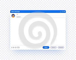 Email window template, new message interface mockup. Computer desktop screen of mail isolated. Abstract symbol of