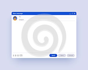 Email window template, new message interface mockup. Computer desktop screen of mail isolated. Abstract symbol of