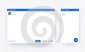 Email window web and mobile template isolated on transparent background with shadow, new message interface mockup set