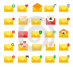 Email yellow message letter envelope,cover icons vector set.