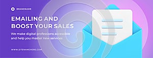 Emailing boost sales digital marketing strategy development social media banner 3d icon vector photo