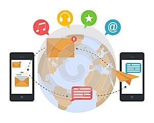 Emailing, chatting, sending message, mobile phone communication concept. Infographic. Social network, working process