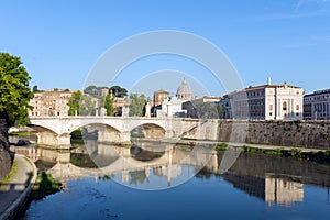 Emanuele II bridge and St. Peter`s Basilica - Rome, Italy
