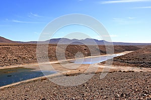 Embalse de los Molinos, Fuerteventura, Canary Islands: low water in the old reservoir