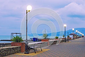 Embankment on the Black Sea, in the evening at sunset. Sochi