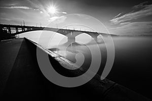 The embankment the bridge through the river Yenisei