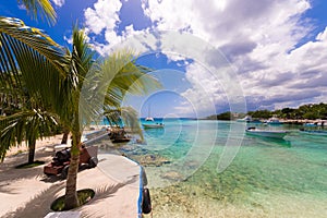 The embankment of the city of Bayahibe, La Altagracia, Dominican Republic. Copy space for text.