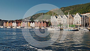 The embankment of the city of Bergen, you can see the famous old wooden houses of merchants