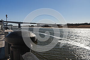 Embankment of Don River and Voroshilovsky bridge in Rostov-on-Don, Russia