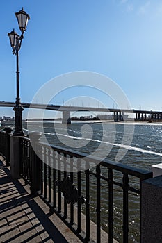 Embankment of Don River and Voroshilovsky bridge in Rostov-on-Don, Russia