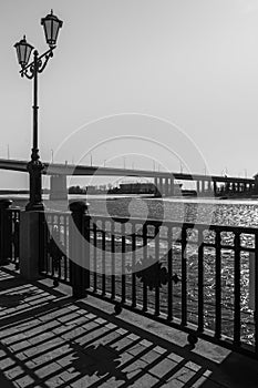 Embankment of Don River and Voroshilovsky bridge in Rostov-on-Don, Russia