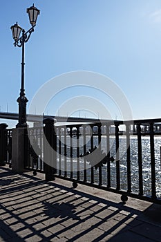 Embankment of Don River and Voroshilovsky bridge in Rostov-on-Don, Russia