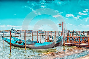 Embankment of the Grand Canal with Gondolas. Venice, Italy