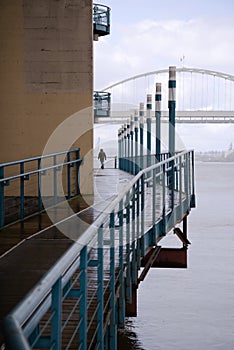 Embankment with handrails on the river Willamette in Portland