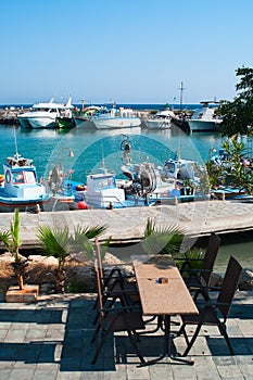 Embankment in harbor with places for eating