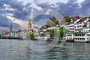 Embankment of Limmat river in Zurich, Switzerland