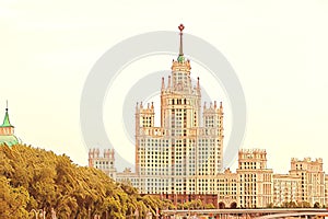 Embankment of Moscow river with view of hotel Ukraina