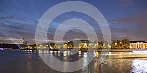 Embankment of the Moskva River and Luzhniki Stadium, night view, Moscow, Russia