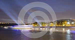 Embankment of the Moskva River and Luzhniki Stadium, night view, Moscow, Russia