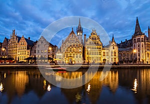 Embankment of old town at night, Ghent