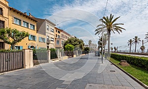 Embankment with palms and old buildings in Vilassar de Mar photo