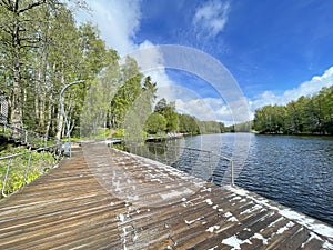 The embankment of the Pekhorka River in May. Moscow region, Balashikha city