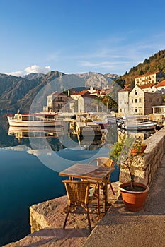 Embankment of Perast town. Montenegro